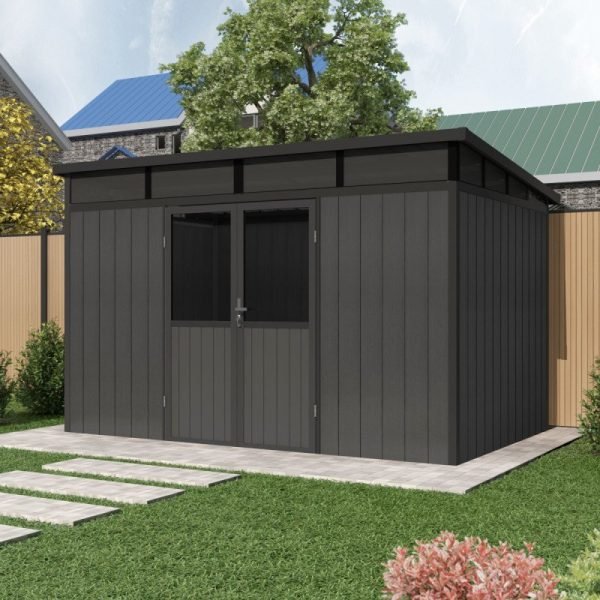 Abri de jardin en bois composite 19,2mm anthracite 7,71m² WINSTON skylight