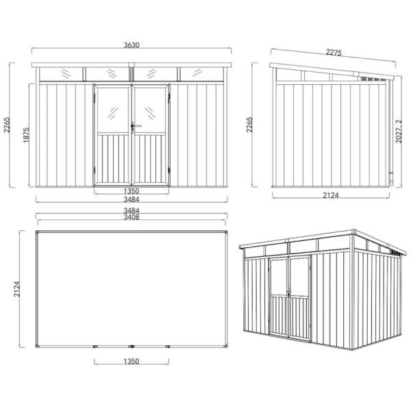 Abri de jardin en bois composite 19,2mm anthracite 7,71m² WINSTON skylight – Image 6