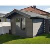 Abri de jardin en bois composite 28mm gris foncé 9m² double porte alu et double vitrage
