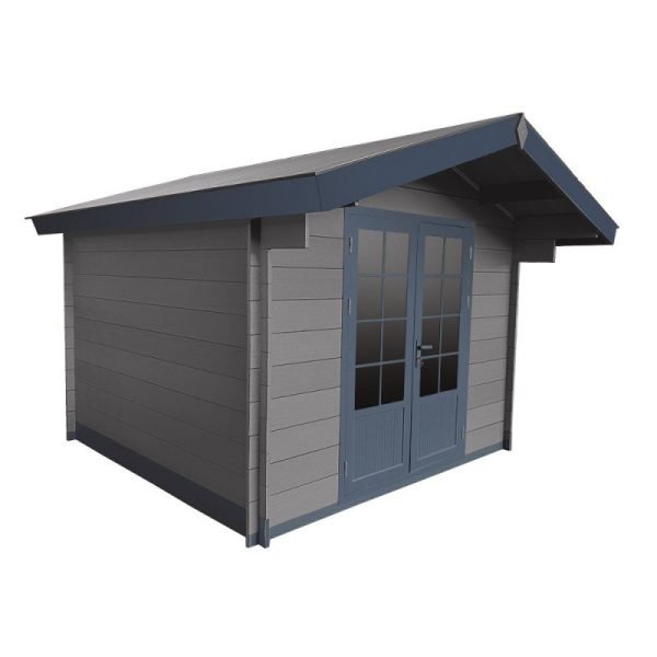 Abri de jardin en bois composite 28mm gris foncé 9m² double porte alu et double vitrage – Image 3