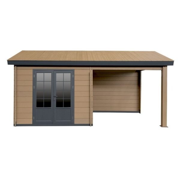 Abri de jardin en bois composite bois vieilli 9m² + 9m² terrasse - Woodlife Garden