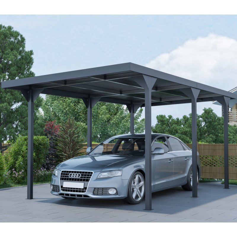 Carport toit plat en acier galvanisé anthracite 284x546cm - X-METAL