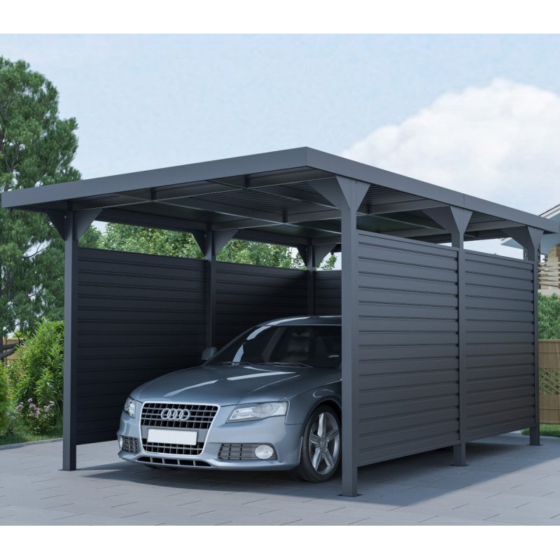 Carport toit plat en acier galvanisé anthracite 284x546cm - X-METAL – Image 2